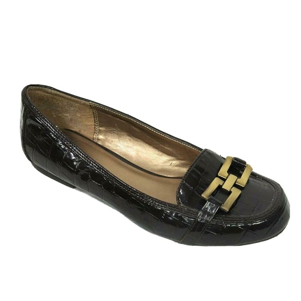 Cato Slip-on Flats Loafers Women Size 9 M Brown Embossed Croc Print - Picture 1 of 7